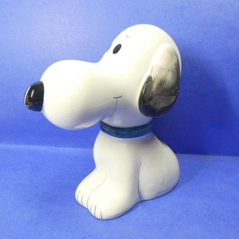 Snoopy Coin Bank Ceramic Quadrifoglio Italy Handpainted Vintage 1968 7" Peanuts